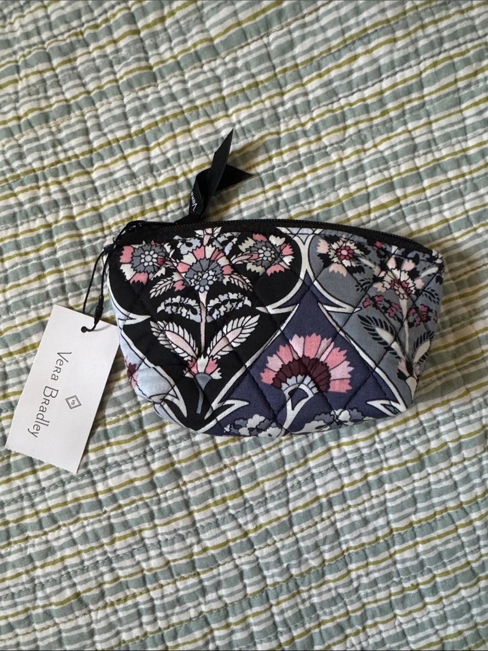 Vera Bradley Quilted Cosmetic Case in Navy, Pink & Gray Floral